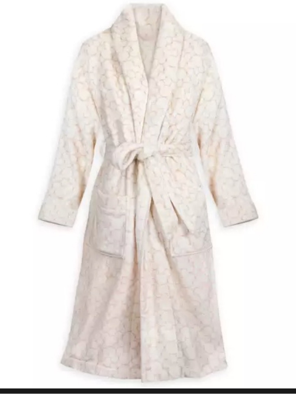 NWOT Disney Cream Plush Robe with Subtle Mickey Head Pattern, unisex